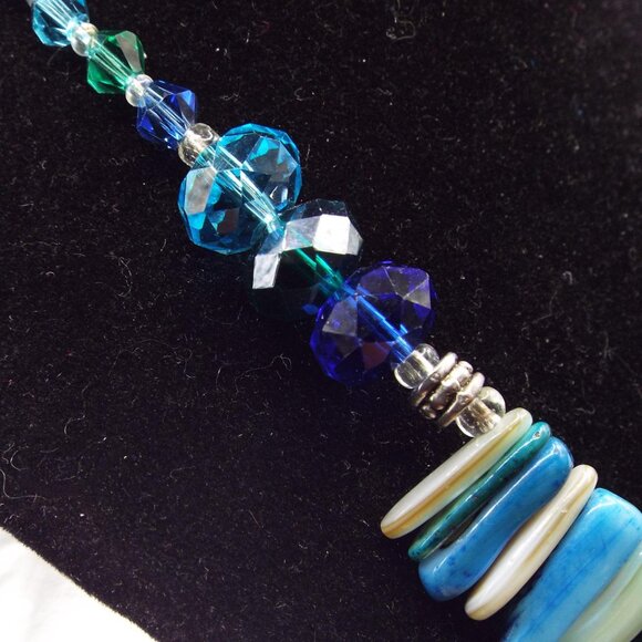 ARTIST TURQUOISE HOWLITE MALTESE CROSS GEMSTONE "SPIKES" & CRYSTALS NECKLACE 3A - Picture 4 of 5